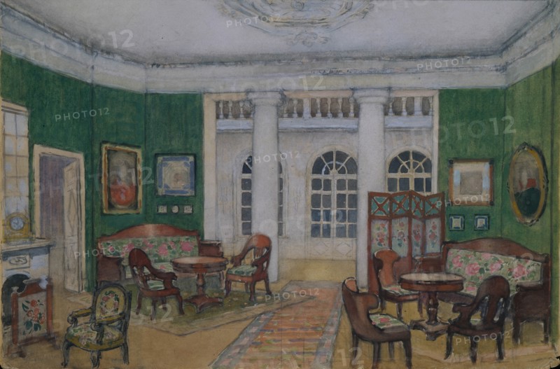 Stage design for the opera Eugene Onegin by P. Tchaikovsky, 1900s. Artist: Lambin, Pyotr Borisovich (1862-1923)