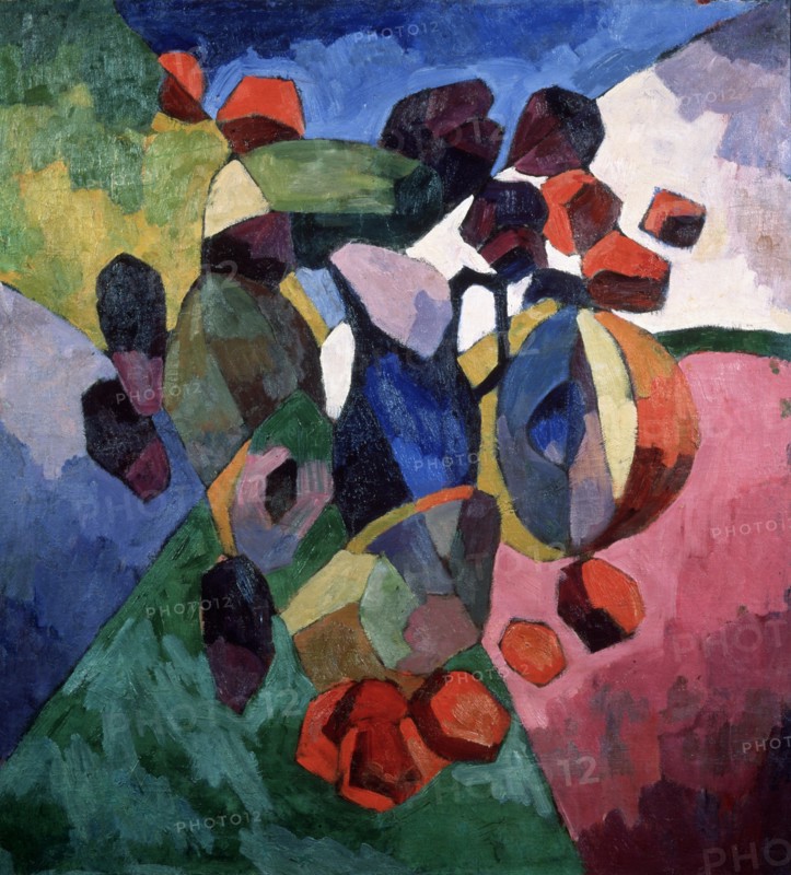 Blue jug and fruits, 1913. Artist: Lentulov, Aristarkh Vasilyevich (1882-1943)