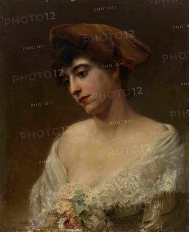 Young Woman in a Red Beret. Artist: Makovsky, Konstantin Yegorovich (1839-1915)