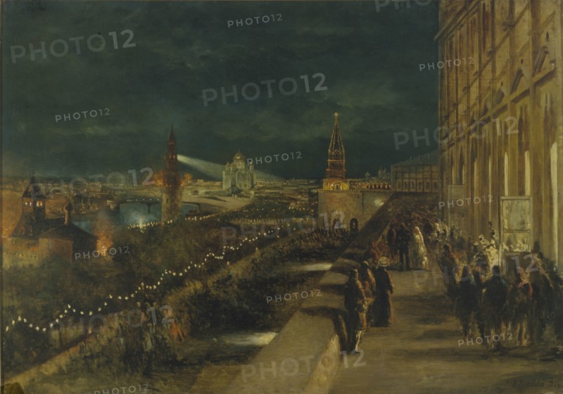 Illumination of Moscow on the occasion of the Coronation of Emperor Alexander III on 15th May 1883, 1883. Artist: Makovsky, Nikolai Yegorovich (1842-1886)