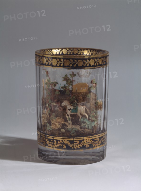 Glass with the double walls and a landscape composition, 1818. Artist: Master A. Vershinin (Early 19th century)