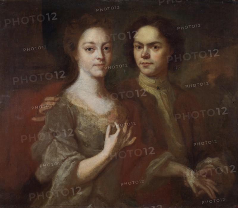 Self-portrait with the wife, c. 1729. Artist: Matveyev, Andrei Matveyevich (1701-1739)