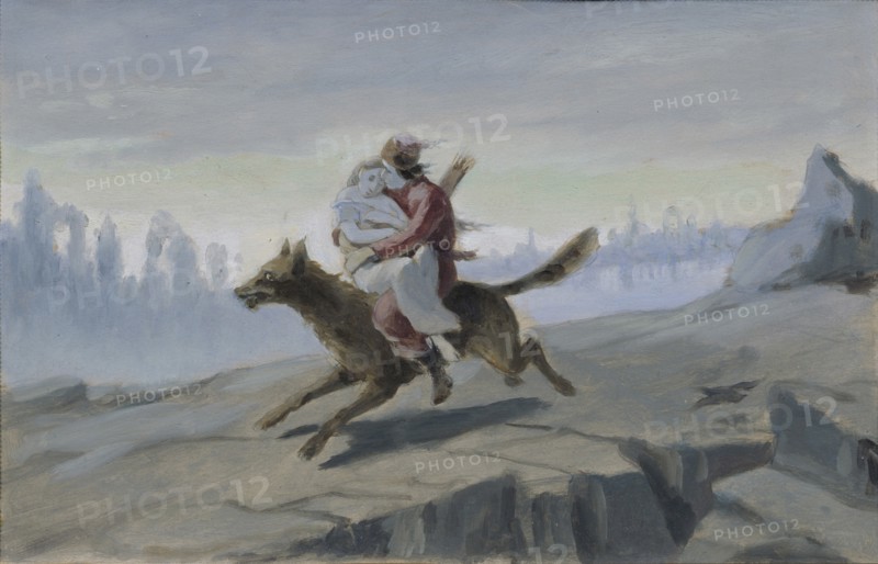Ivan Tsarevich riding the Gray Wolf, End of 1870s-Early 1880s. Artist: Perov, Vasili Grigoryevich (1834-1882)
