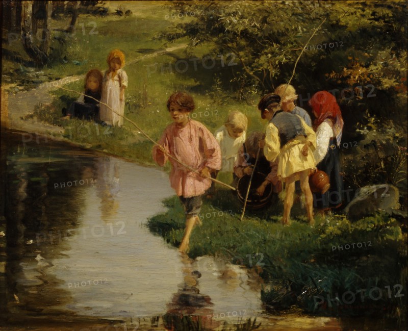 Children Fishing, 1882. Artist: Pryanishnikov, Illarion Mikhailovich (1840-1894)