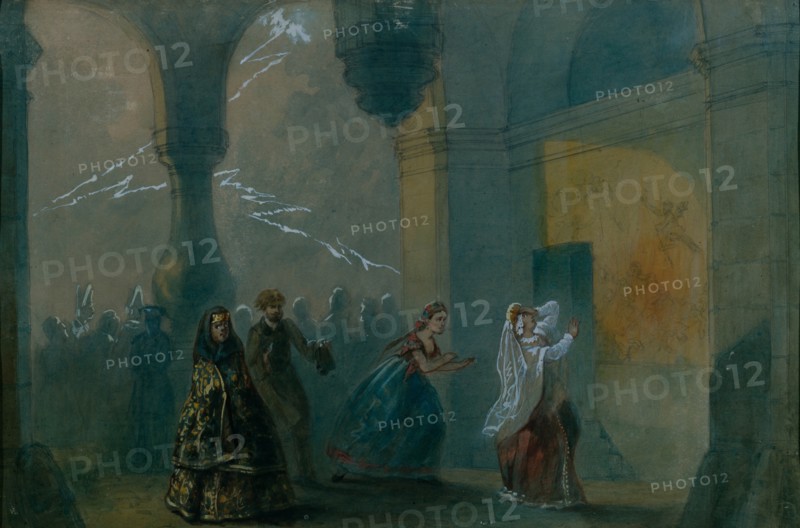 Stage design for the play The Storm by A. Ostrovsky, Mid of the 19th cen.. Artist: Russian master