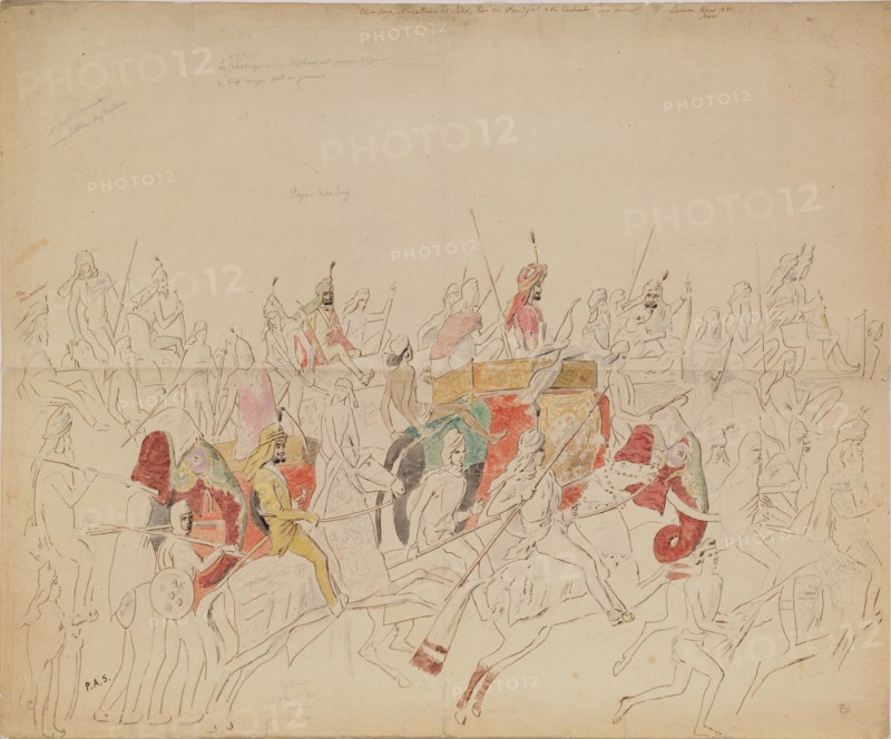 Maharaja Sher Singh of Punjab and His Court, 1846. Artist: Saltykov, Alexei Dmitriyevich (1806-1859)