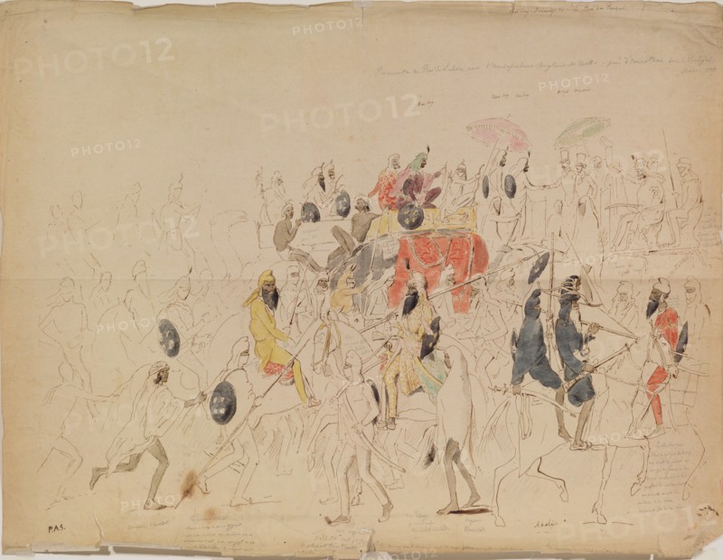 Meeting of Maharaja Sher Singh of Punjab and British Ambassador Clark in 1842, 1842. Artist: Saltykov, Alexei Dmitriyevich (1806-1859)