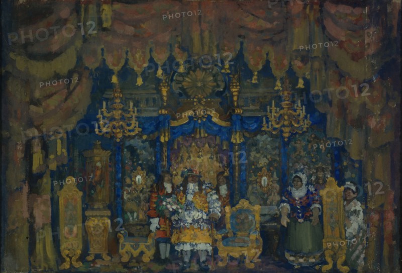 Jourdain's Room. Stage design for the theatre play A Bourgeois as a Nobleman by J.-B. Moliere, 1911. Artist: Sapunov, Nikolai Nikolayevich (1880-1912)