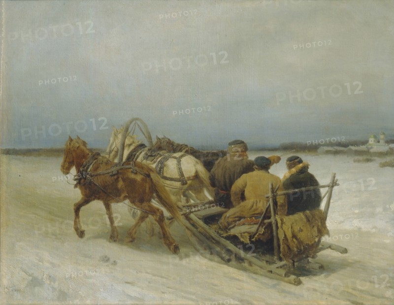 Troika in Winter, 1880s. Artist: Sokolov, Pyotr Petrovich (1821-1899)
