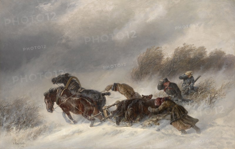 Returning from a Bear Hunt, 1881. Artist: Sverchkov, Nikolai Yegorovich (1817-1898)
