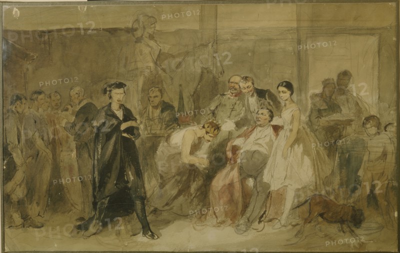 Behind the curtain in the serf theatre. Artist: Trutovsky, Konstantin Alexandrovich (1826-1893)