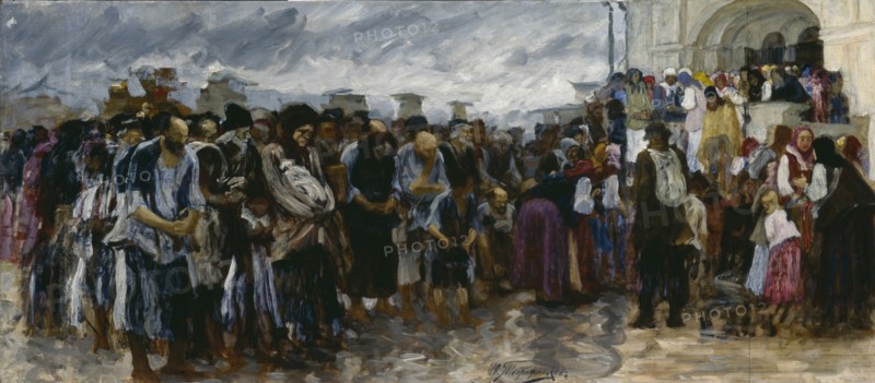 Beggars at the church, 1889. Artist: Tvorozhnikov, Ivan Ivanovich (1848-1919)