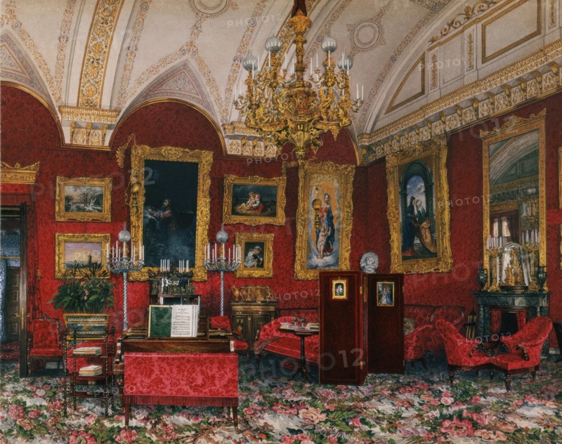 Interiors of the Winter Palace. The Study of Grand Princess Maria Nikolayevna, End of 19th cen.. Artist: Ukhtomsky, Konstantin Andreyevich (1818-1881)