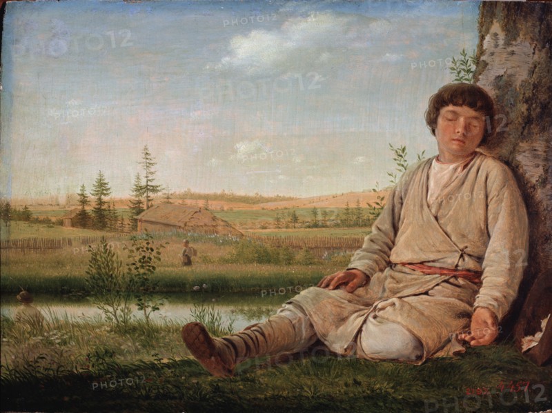 Sleeping Shepherd Boy, 1823. Artist: Venetsianov, Alexei Gavrilovich (1780-1847)