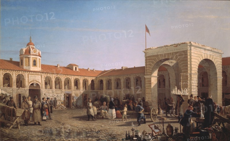 Apraksin Market in St. Petersburg, 1862. Artist: Vereshchagin, Pyotr Petrovich (1836-1886)