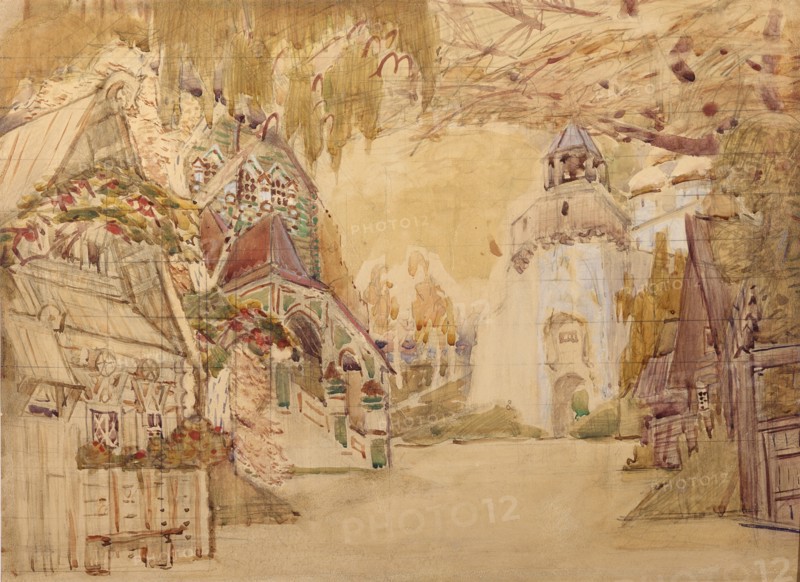 Stage design for the opera The Tsar's bride by N. Rimsky-Korsakov, 1899. Artist: Vrubel, Mikhail Alexandrovich (1856-1910)