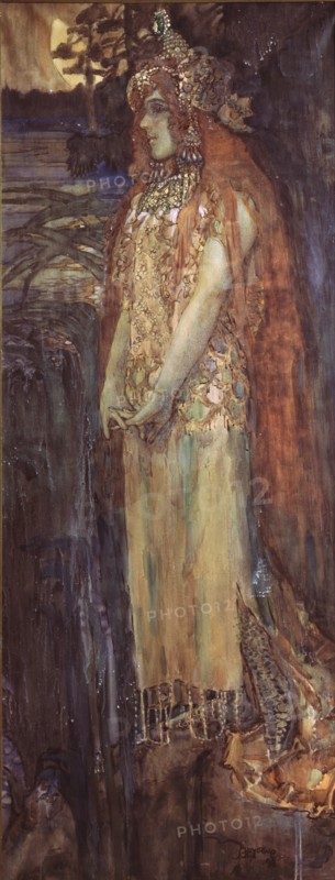 Singer Nadezhda Zabela-Vrubel as Princess Volkhova in the opera Sadko by N. Rimsky-Korsakov, 1898. Artist: Vrubel, Mikhail Alexandrovich (1856-1910)