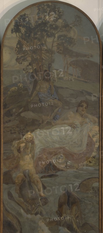 Venus, Amor and Paris (Triptych The Judgment of Paris, central part), 1893. Artist: Vrubel, Mikhail Alexandrovich (1856-1910)