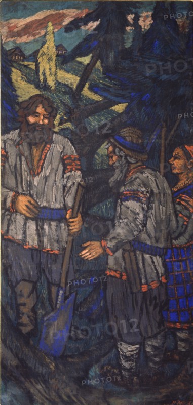 The Wedding of the Grand Duke Vladimir I. Svyatoslavich (Triptych, side panel), 1920s. Artist: Yakovlev, Mikhail Nikolayevich (1880-1942)