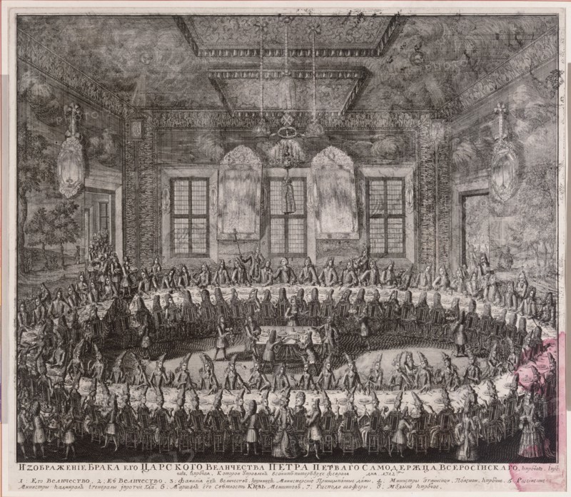 The Wedding Feast of Peter I and Catherine in the Winter Palace in St. Petersburg on February 19, 1712, 1712. Artist: Zubov, Alexei Fyodorovich (1682-after 1750)