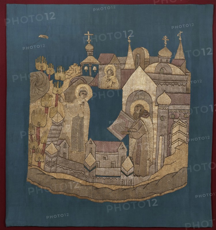 Appearance of the Mother of God to Saint Cyril of Belozersk in the Simonov Monastery (Podea), 1620?1635. Artist: Ancient Russian Art