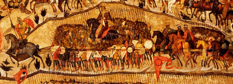Blessed Be the Host of the King of Heaven  (Detail: Warriors Range: Ivan IV, Vladimir Monomakh, Vladimir I, Boris and Gleb), 1550s. Artist: Athanasius, Metropolitan of Moscow (active Mid of 16th cen.)