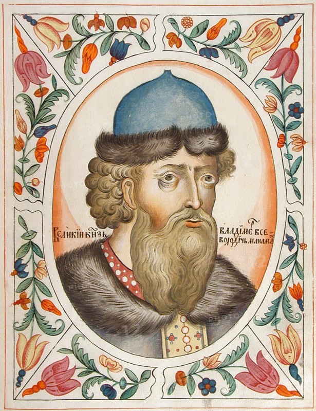Grand Prince Vladimir II Monomakh of Kiev (From the Tsarskiy titulyarnik (Tsar's Book of Titles), 1672. Artist: Russian Master