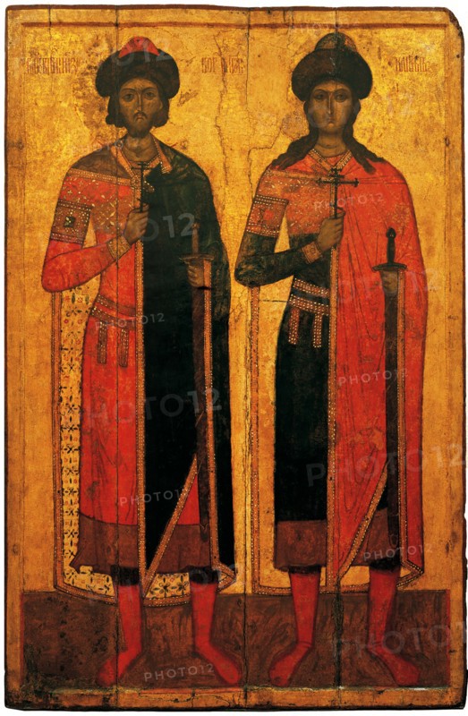 Saints Boris and Gleb, Mid of the 14th cen.. Artist: Russian icon