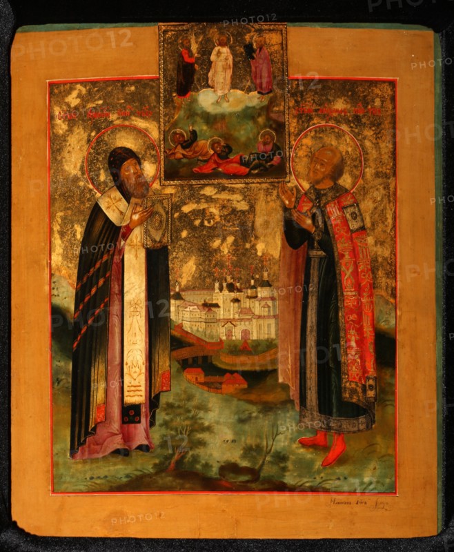 Saints Bishop Arsenius of Tver and Prince Michael of Tver, 1802. Artist: Russian icon