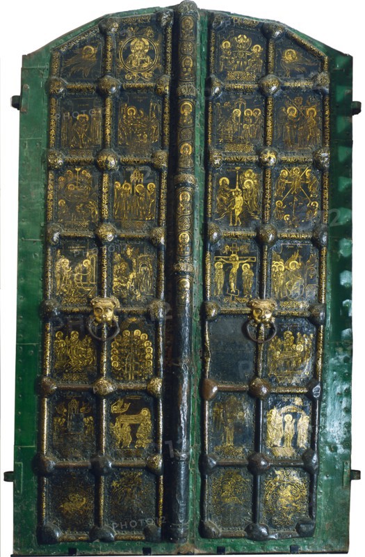 Golden gates of the Cathedral of the Nativity in Suzdal, Early 13th cen.. Artist: Russian master