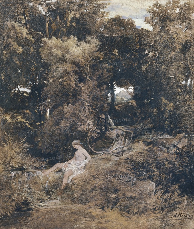 A Nymph at the Fountain (Pan, Chasing a Nymph), 1855. Artist: Böcklin, Arnold (1827-1901)