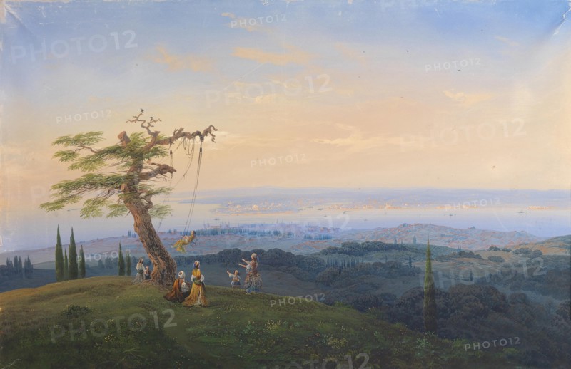 Evening Amusements outside the Gates of Constantinople, 1841. Artist: Bossoli, Carlo (1815-1884)