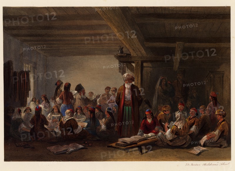 Crimean Tatars Children's School, 1856. Artist: Bossoli, Carlo (1815-1884)