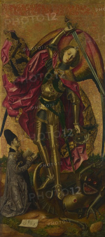 Saint Michael Triumphs over the Devil, 1468. Artist: Bermejo, Bartolomé (1440-1498)