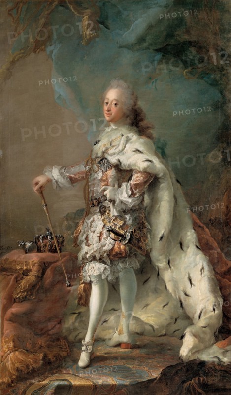 Portrait of Frederik V (1723-1766) in Anointment Robe, c. 1750. Artist: Pilo, Carl Gustaf (1711-1793)