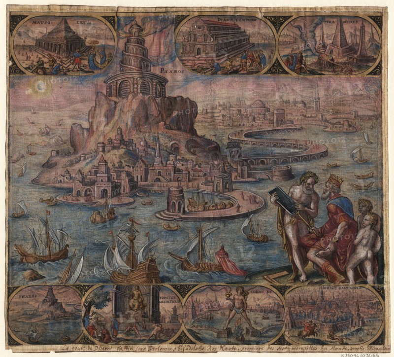 The Lighthouse at Alexandria (from the series The Eighth Wonders of the World) After Maarten van Heemskerck, 1572. Artist: Galle, Philipp (1537-1612)