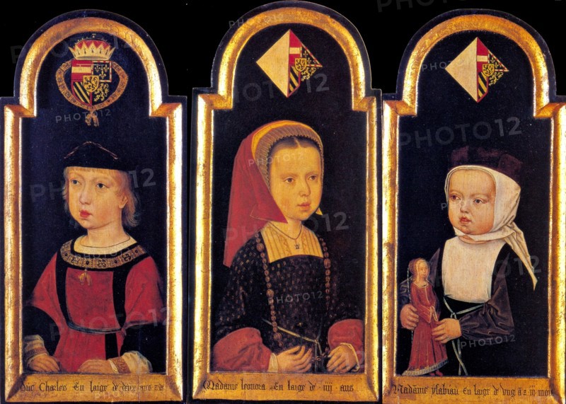Archduke Charles, the later Holy Roman Emperor Charles V., with his sisters Eleanor and Isabella at the age of 2 years, 1502. Artist: Master of St.Georgsgilde (active ca 1500)