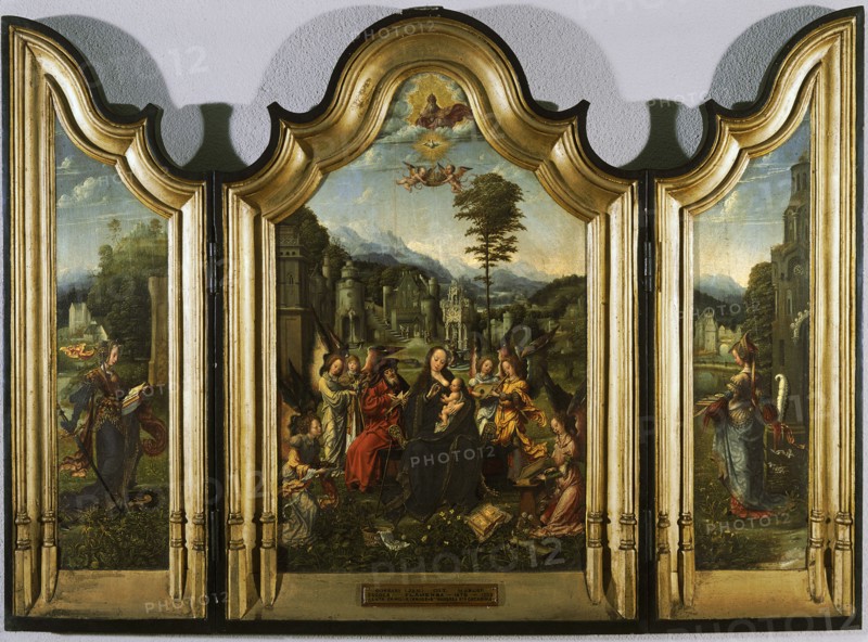 The Holy Family with Saint Catherine and Saint Barbara (Triptych), c. 1505. Artist: Gossaert, Jan (ca. 1478-1532)