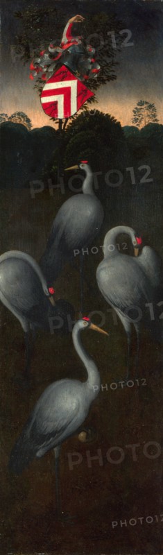 Cranes with the coat of arms of the Pagagnotti family (The reverse of a Panel from a Triptych), c. 1480. Artist: Memling, Hans (1433/40-1494)