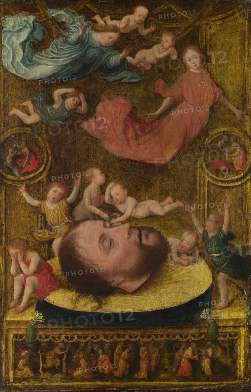 The Head of Saint John the Baptist, with Mourning Angels and Putti, Early16th cen.. Artist: Mostaert, Jan (1472/73-1555/56)