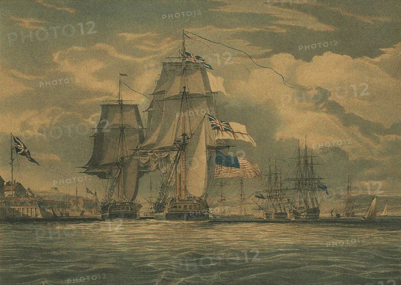 HMS Shannon captures USS Chesapeake, 1 June 1813, 1813. Artist: Schetly, J. G. C. (active 19th century)
