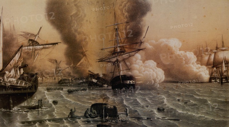 The Battle of Sinop on 30 November 1853, Mid of the 19th cen.. Artist: Anonymous