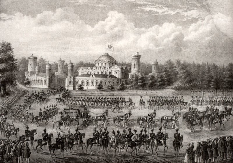 Procession of Tsar Nicholas I into Dormition Cathedral from the Petrovsky Palace during his coronation in 1825, 1826. Artist: Anonymous
