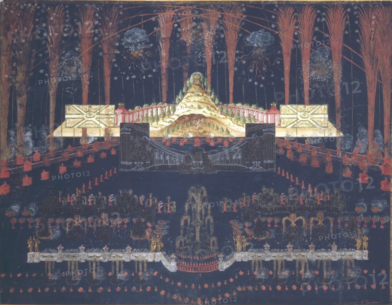 Fireworks and illumination on April 25, 1742 in Moscow, Mid of the 18th cen.. Artist: Anonymous