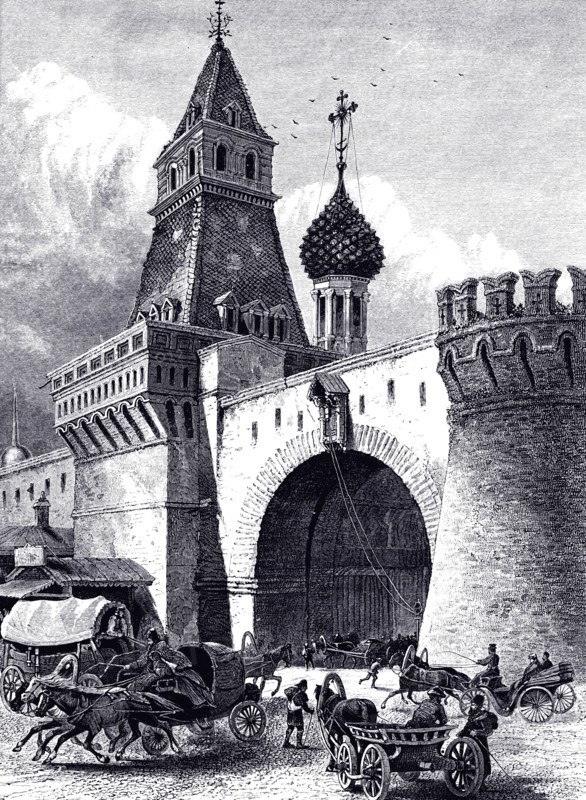 View of the Nikolskaya Tower and Armory in Moscow, ca 1860. Artist: Anonymous