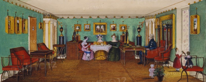 The Drawing Room in the House of Count Josef August Ilinsky in Romaniv, 1834. Artist: Anonymous