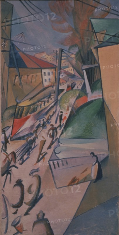 Tram, 1914. Artist: Bogomazov, Alexander Konstantinovich (1880-1930)