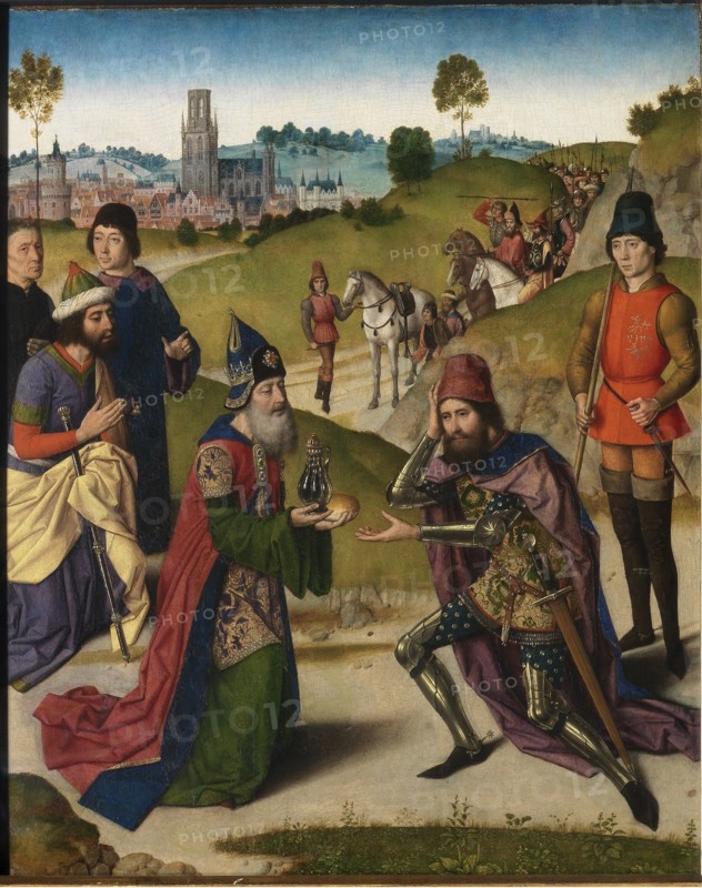 The Last Supper altarpiece: Meeting of Abraham and Melchizedek (left wing), 1464-1468. Artist: Bouts, Dirk (1410/20-1475)
