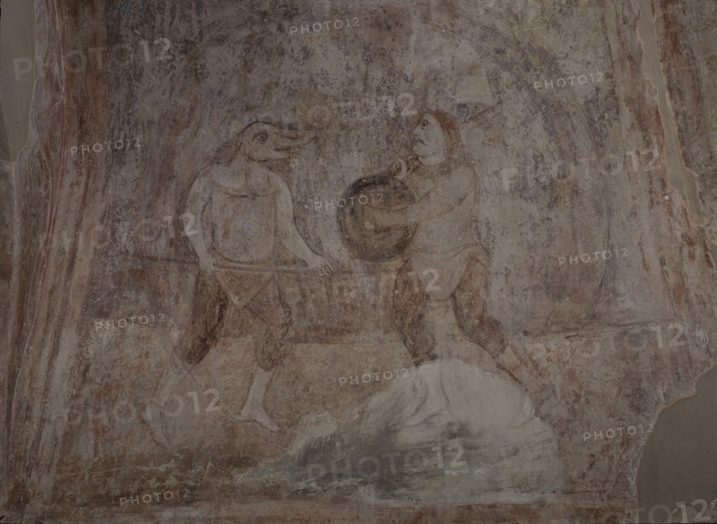 Fight scene in Hippodrom, 11th century. Artist: Ancient Russian frescos
