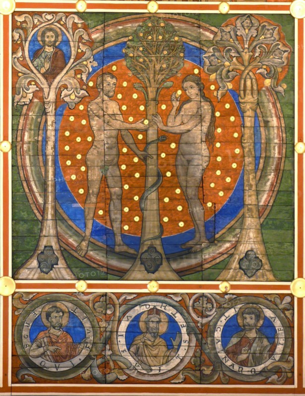 dam and Eve. Detail of the painted wooden ceiling of the St. Michael's Church, Hildesheim, ca 1230. Artist: Master of Lower Saxony (active ca. 1230)